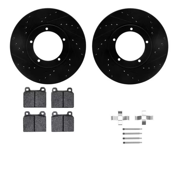 8612-02004, Rotors-Drilled, Slotted-Black w/ 5000 Euro Ceramic Brake Pads incl. Hardware, Zinc Coat, Dynamic Friction Co, Mfr#: 8612-02004